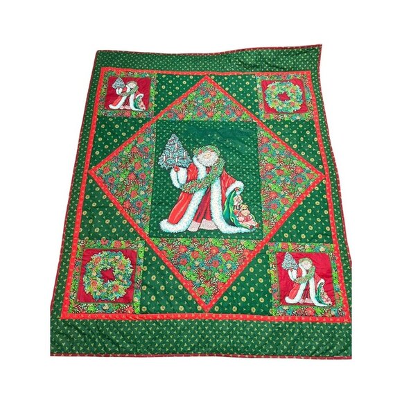 Vintage 83" x 66" Hand Quilted Christmas Blanket Christmas Quilt Handmade Large - Picture 1 of 8
